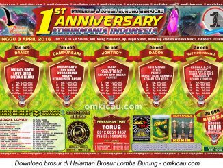Brosur Lomba Burung Berkicau 1st Anniversary Koninmania Indonesia, Cikarang, 3 April 2016