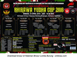 Brosur Lomba Burung Berkicau Bhirawa Yudha Cup, Sukoharjo, 24 April 2016