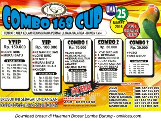 Brosur Lomba Burung Berkicau Combo 168 Cup, Bawen, 25 Maret 2016