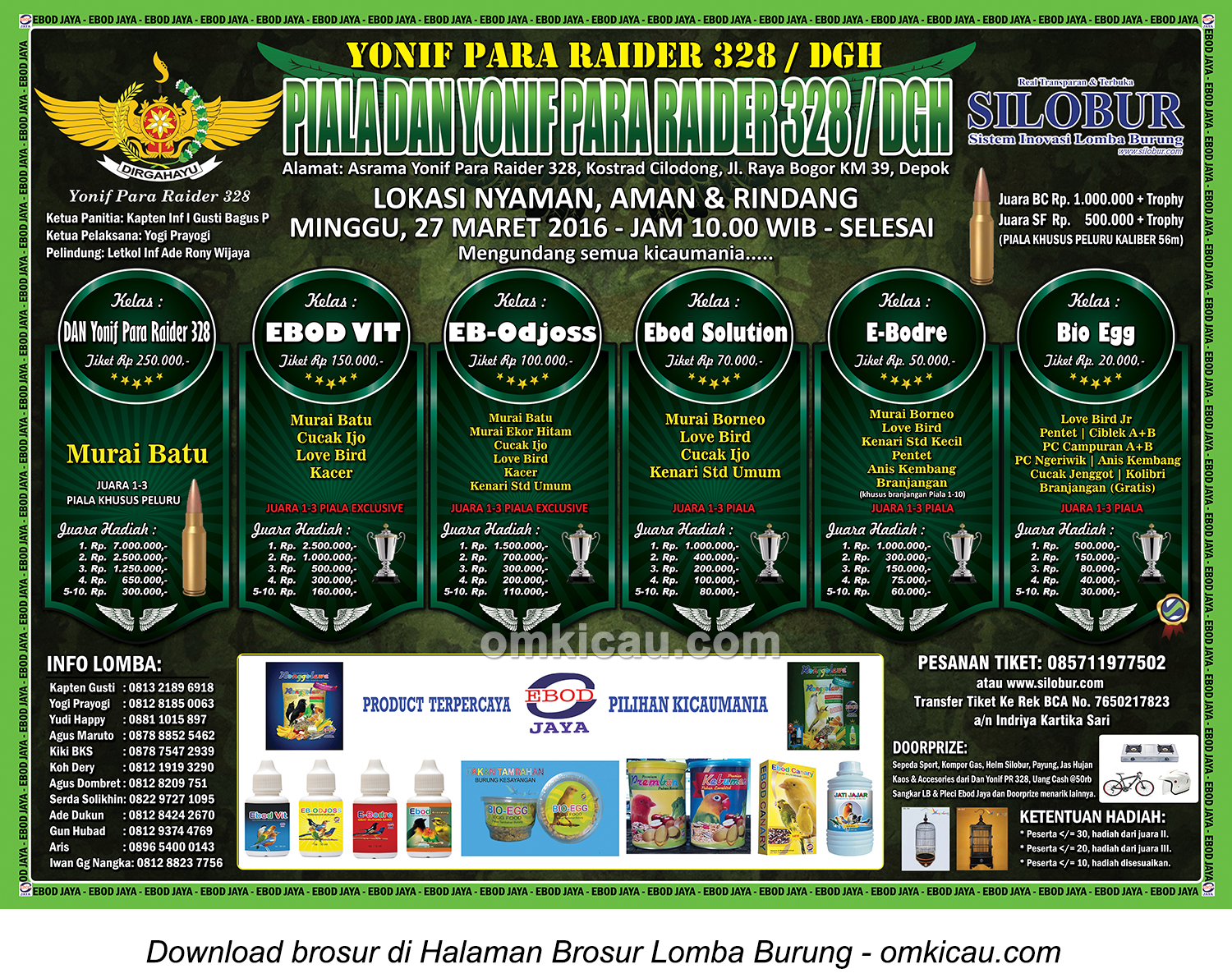 Brosur Lomba Burung Berkicau Piala Dan Yonif Para Raider 328-DGH, Depok, 27 Maret 2016
