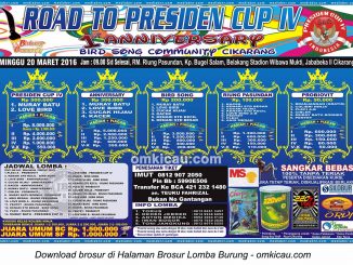 Brosur Lomba Burung Berkicau Road to Presiden Cup IV - 1st Anniversary BSC, Cikarang, 20 Maret 2016