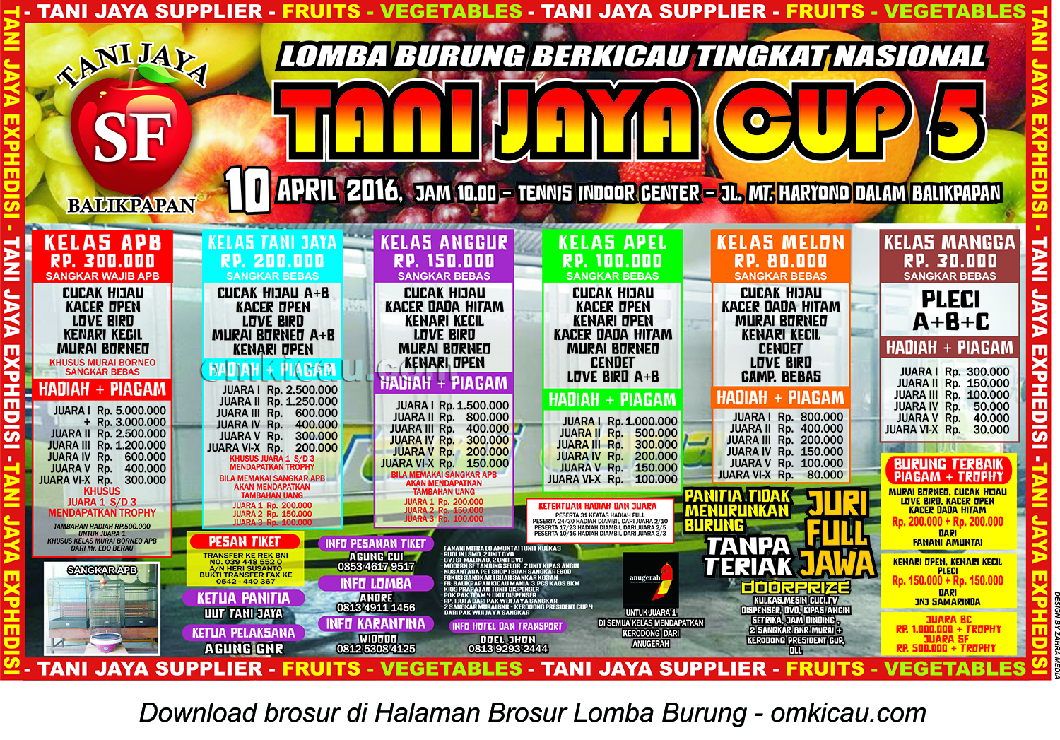 Brosur Revisi Lomba Burung Berkicau Tani Jaya Cup 5, Balikpapan, 10 April 2016