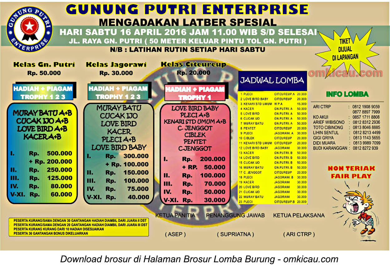 Brosur Latber Spesial Gunung Putri Enterprise, Bogor, 16 April 2016