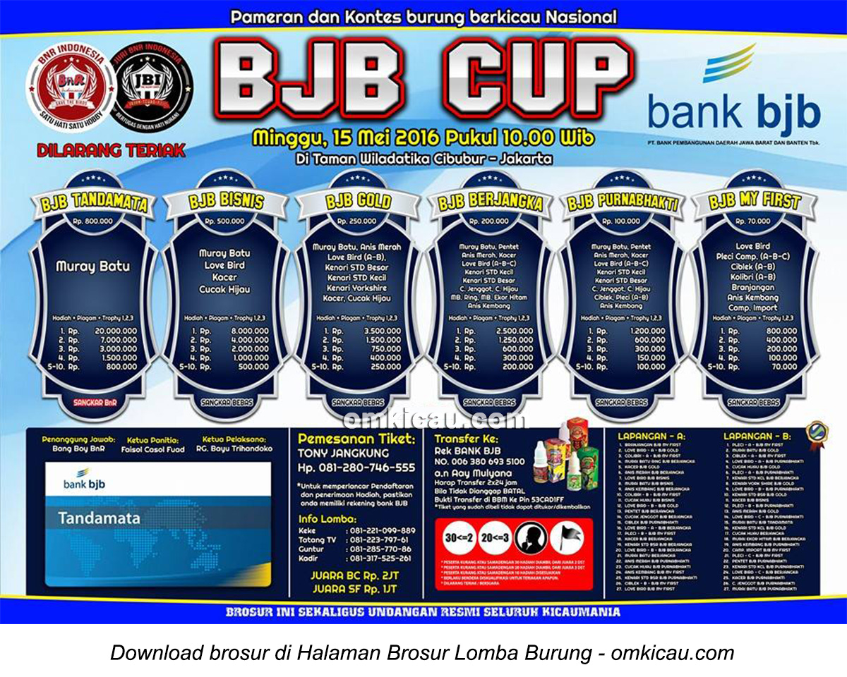 Brosur Lomba Burung Berkicau BJB Cup, Jakarta, 15 Mei 2016