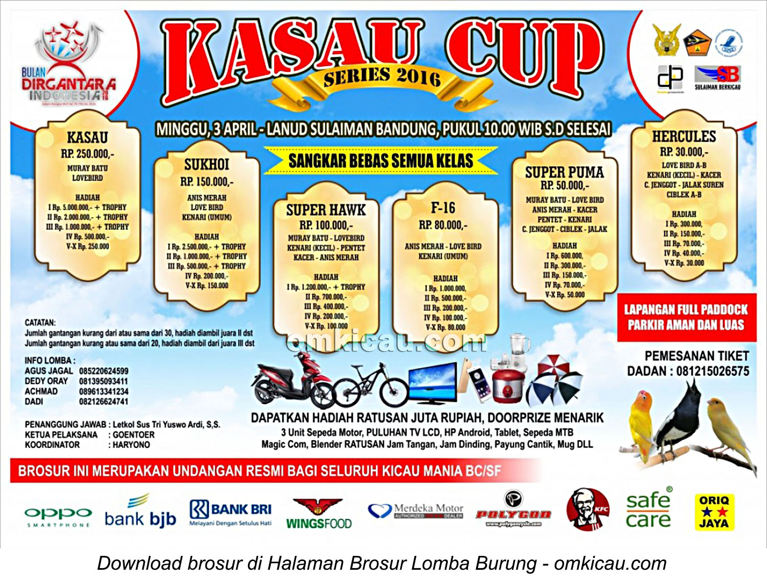 Brosur Lomba Burung Berkicau KASAU Cup, Bandung, 3 April 2016