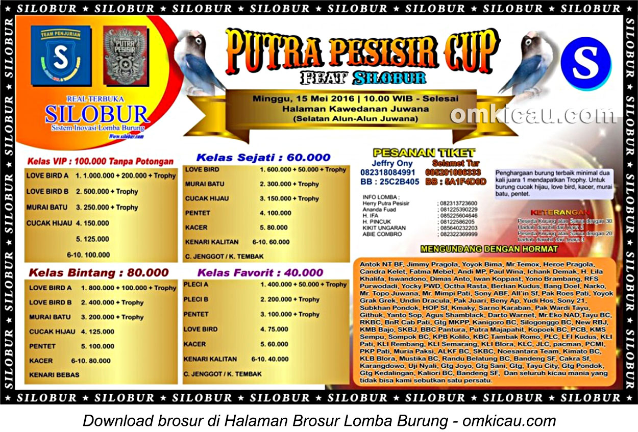Brosur Lomba Burung Berkicau Putra Pesisir Cup feat Silobur, Juwana, 15 Mei 2016