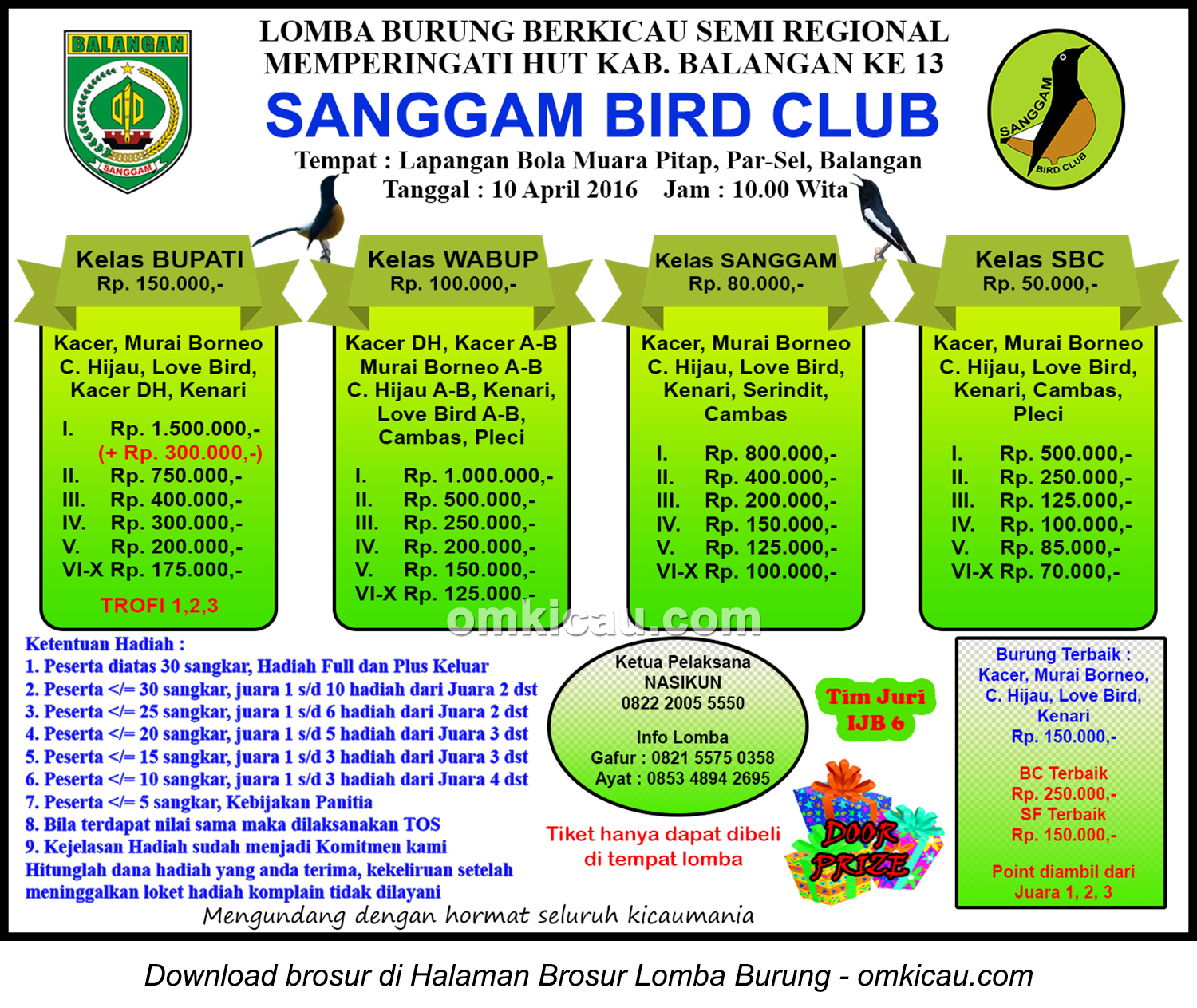 Brosur Lomba Burung Berkicau Sanggam Bird Club, Balangan, 10 April 2016