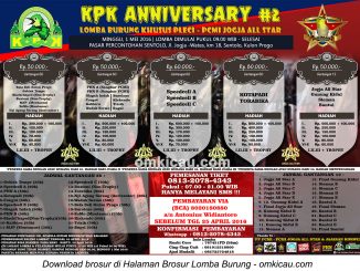 Brosur Lomba Burung Khusus Pleci KPK Anniversary #2, Kulonprogo, 1 Mei 2015