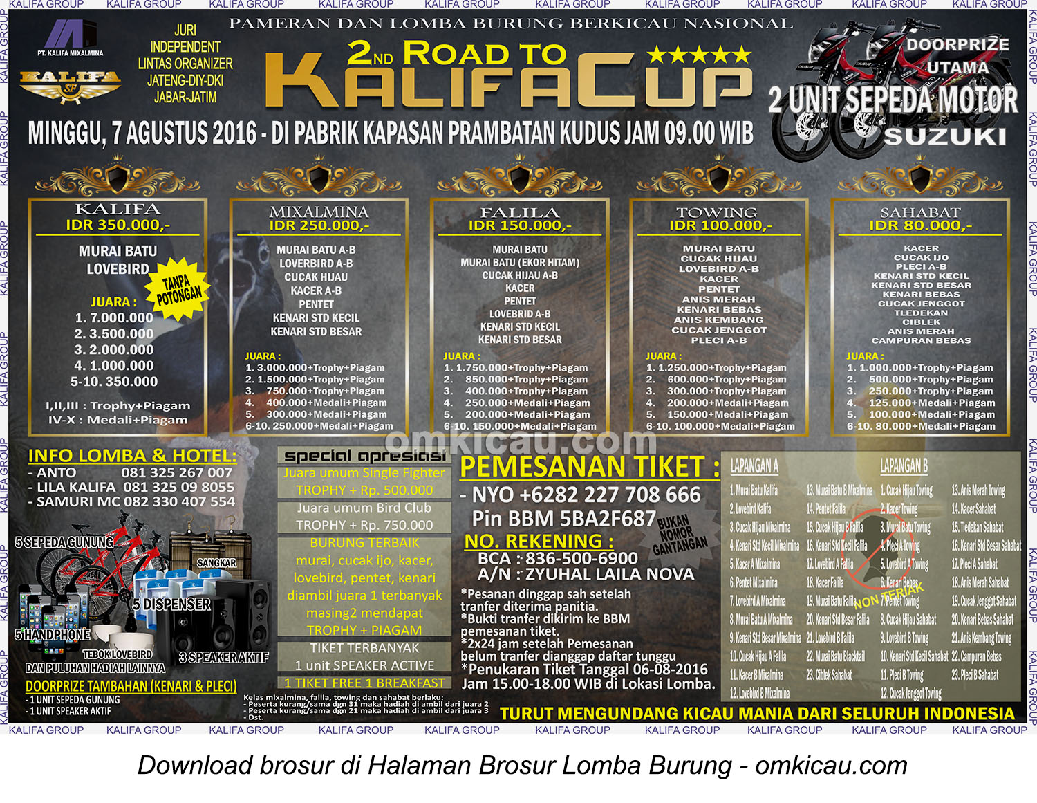 Brosur Lomba Burung Berkicau 2nd Road to Kalifa Cup, Kudus, 7 Agustus 2016