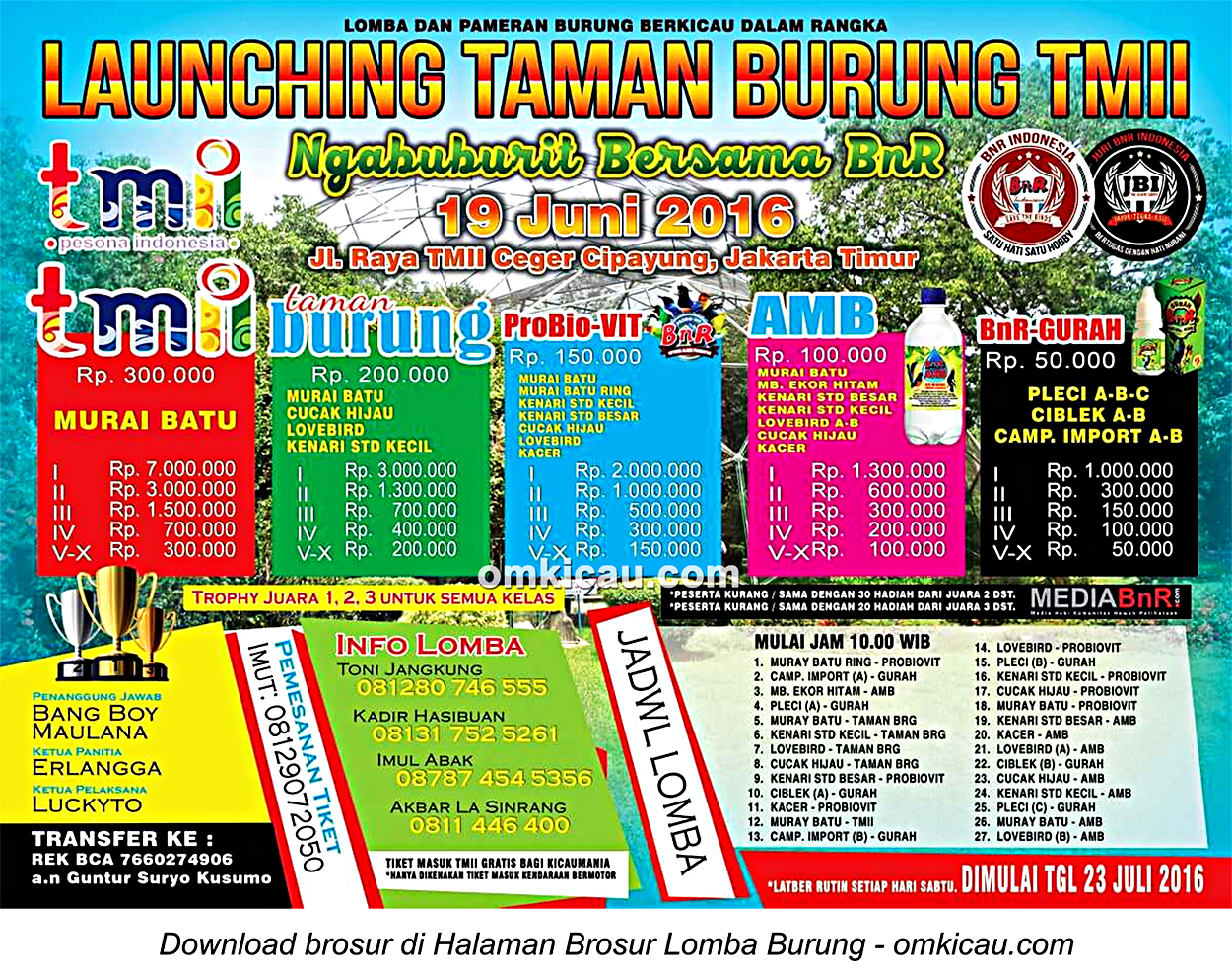 Brosur Launching Taman Burung TMII-Ngabuburit Bersama BnR, Jakarta Timur, 19 Juni 2016
