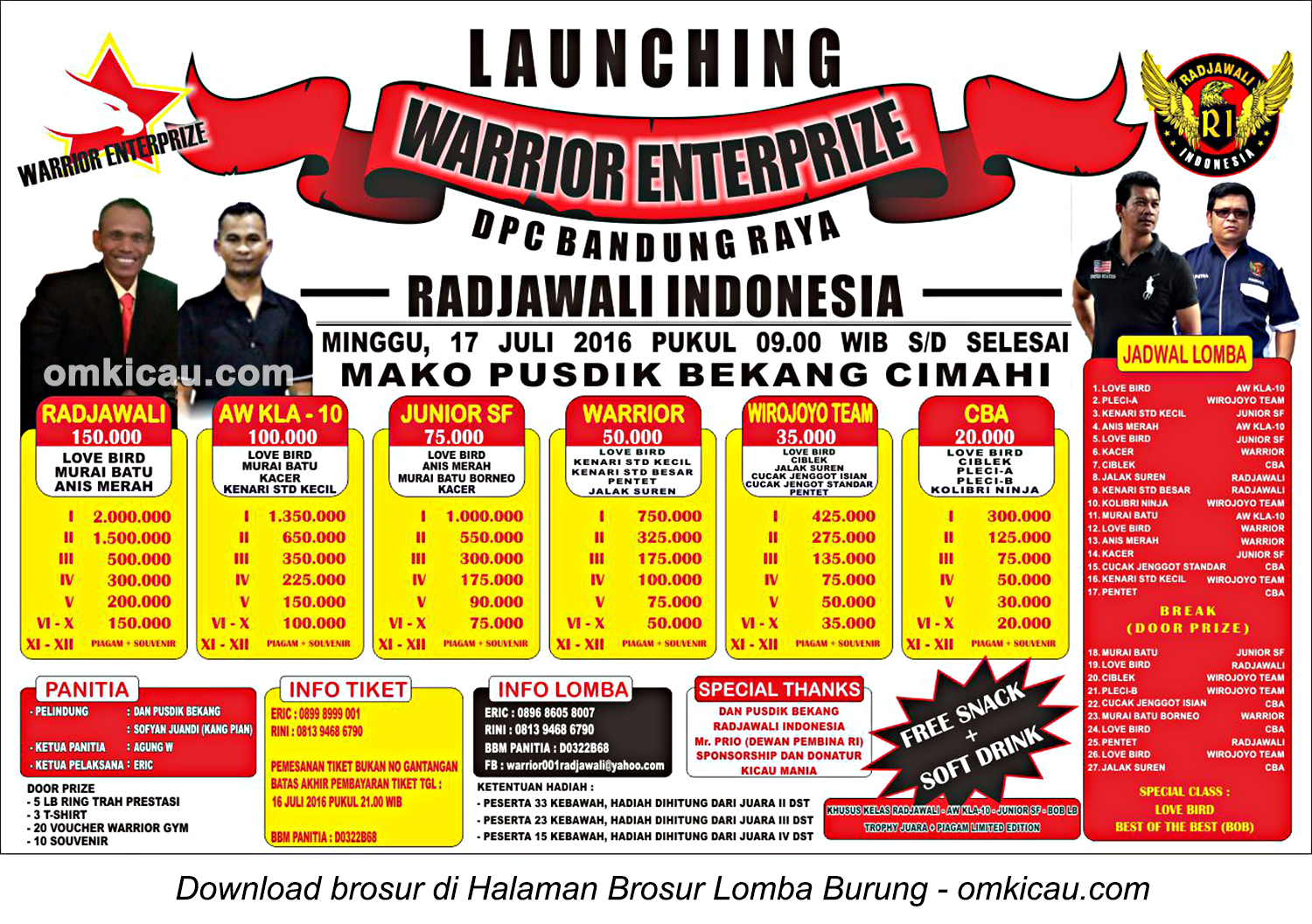 Brosur Launching Warrior Enterprize DPC Bandung Raya Radjawali Indonesia, Cimahi, 17 Juli 2016