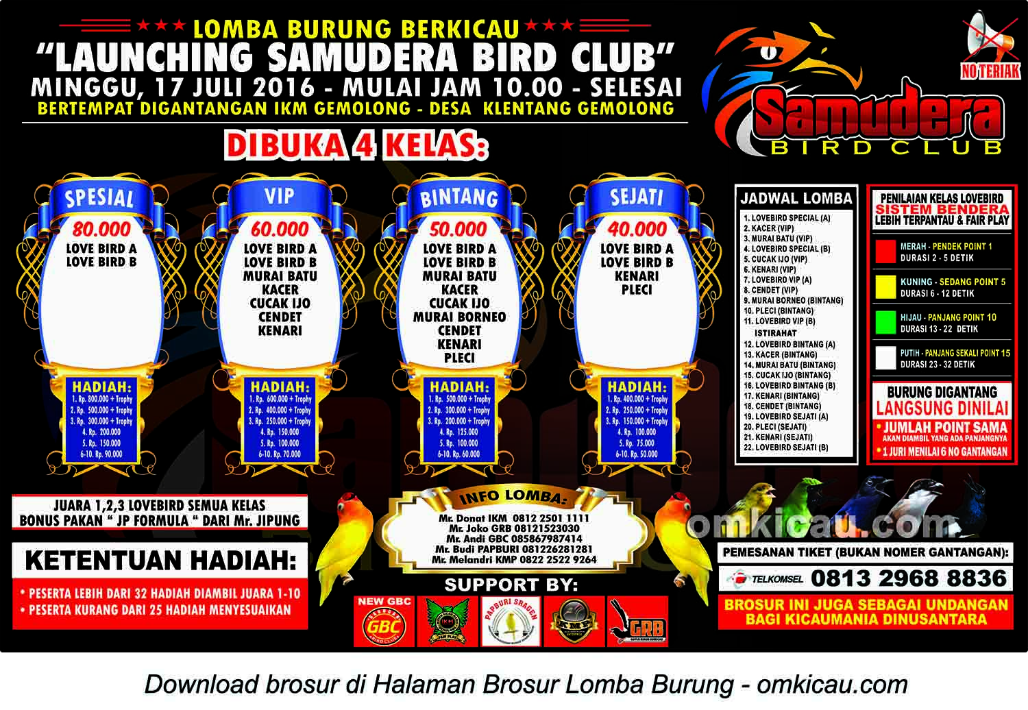 Brosur Lomba Burung Berkicau Launching Samudera Bird Club, Sragen, 17 Juli 2016