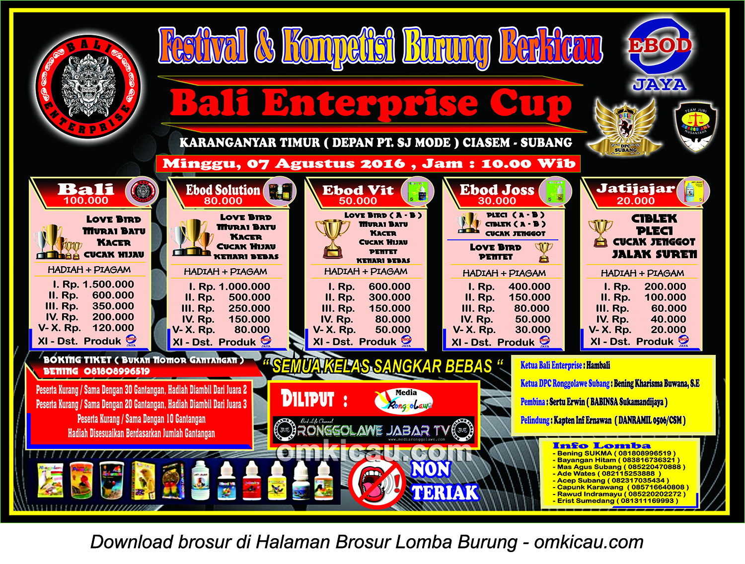 Brosur Lomba Burung Berkicau Bali Enterprise Cup, Subang, 7 Agustus 2016