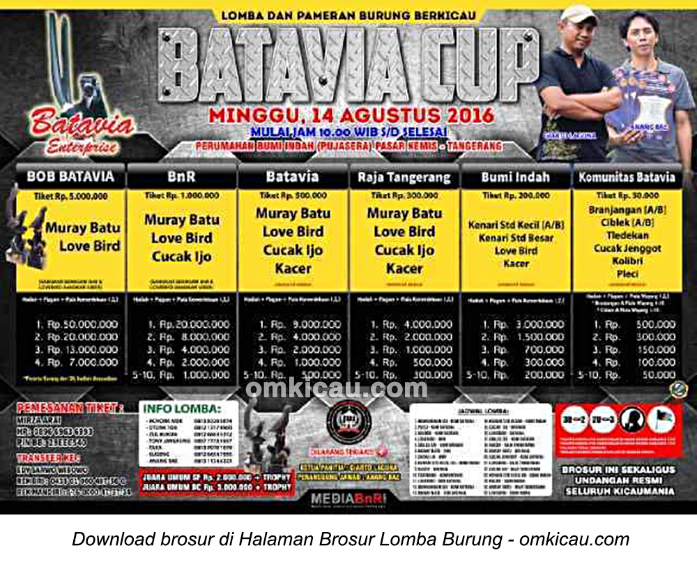 Brosur Lomba Burung Berkicau Batavia Cup, Tangerang, 14 Agustus 2016