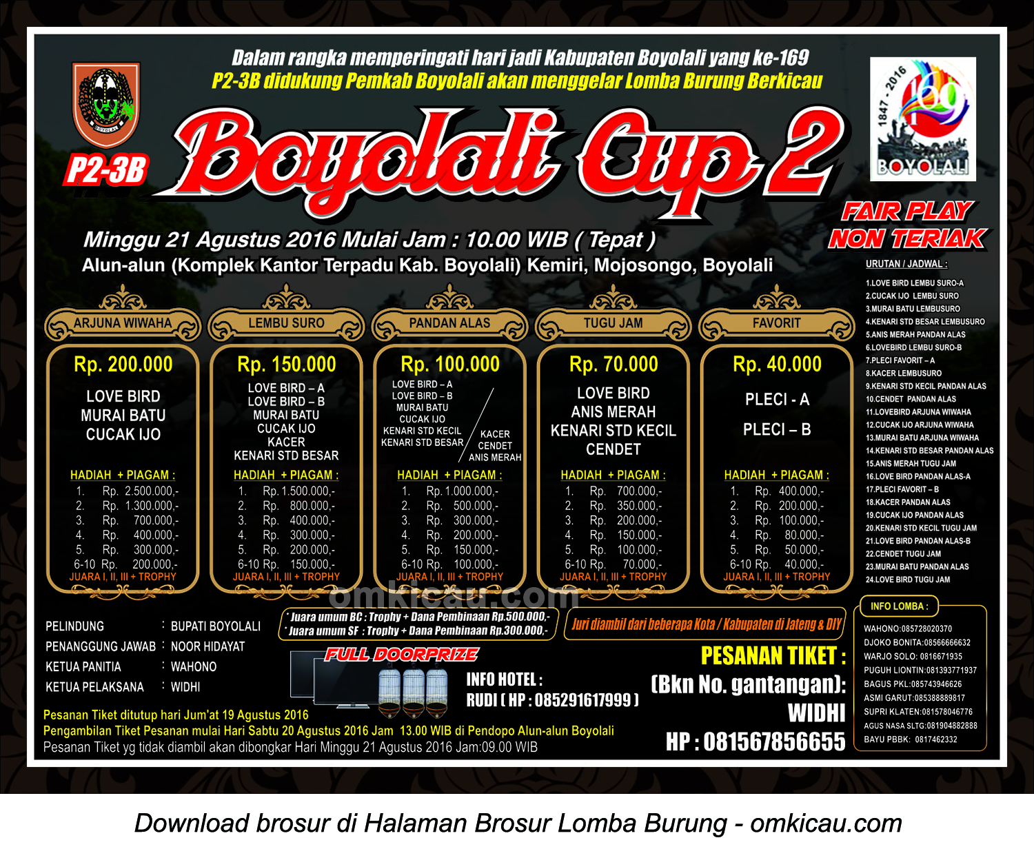 Brosur Lomba Burung Berkicau Boyolali Cup 2, Boyolali, 21 Agustus 2016