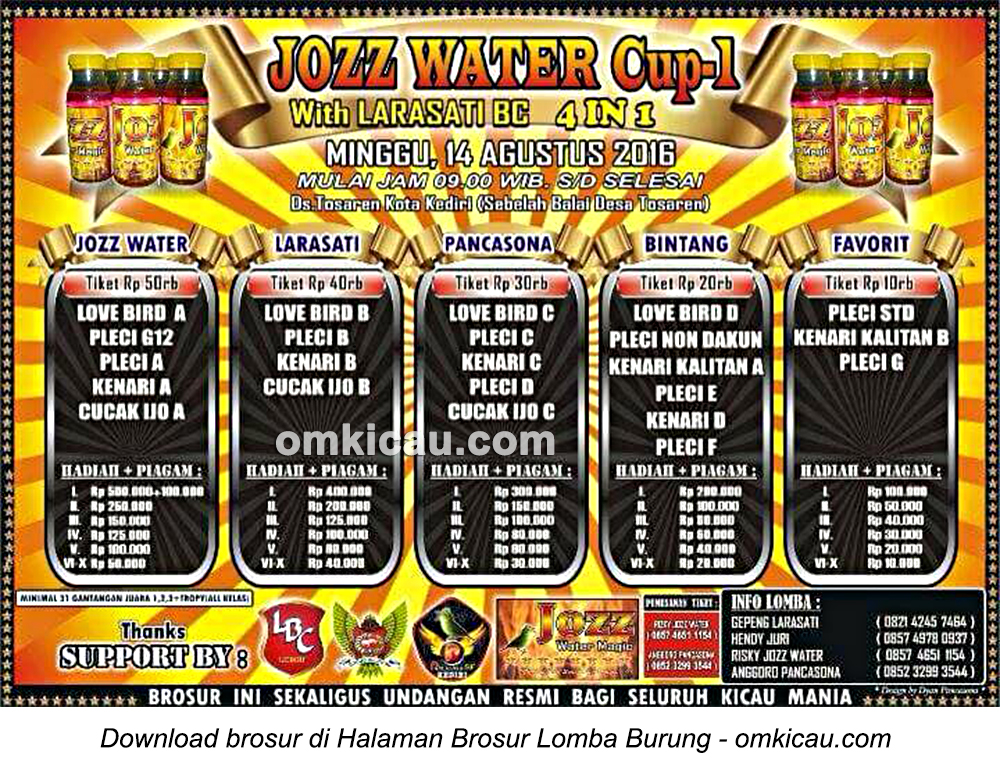 Brosur Lomba Burung Berkicau Jozz Water Cup, Kota Kediri, 14 Agustus 2016