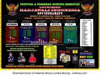 Brosur Lomba Burung Berkicau Launching Radjawali Indonesia DPC Indramayu, 28 Agustus 2016