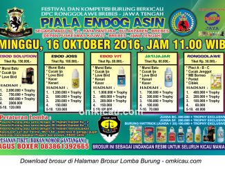 Brosur Lomba Burung Berkicau Piala Endog Asin, Brebes, 16 Oktober 2016
