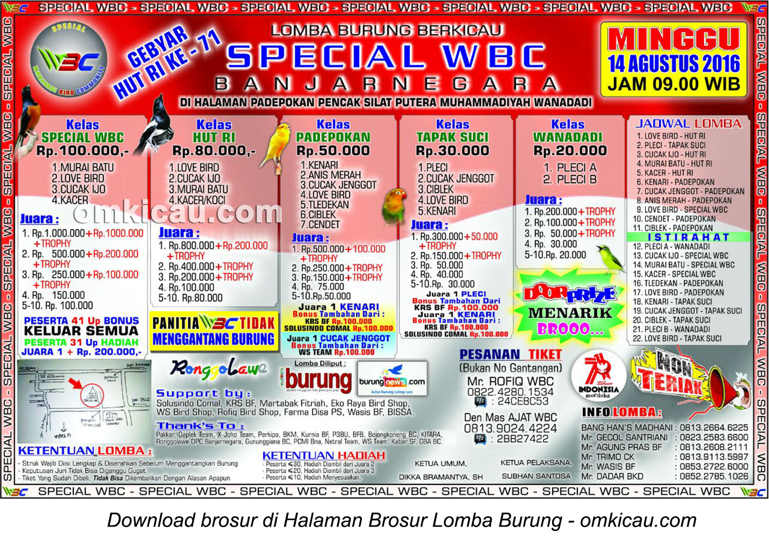 Brosur Lomba Burung Berkicau Special WBC, Banjarnegara, 14 Agustus 2016