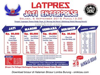 Brosur Latpres Burung Berkicau Jati Enterprise, Jakarta Selatan, 6 September 2016