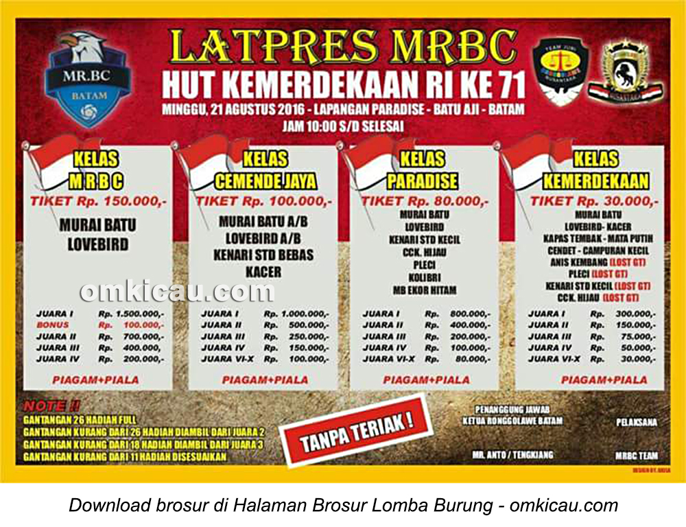 Brosur Latpres MRBC HUT Kemerdekaan RI Ke 71, Batam, 21 Agustus 2016