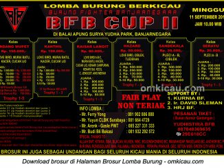 Brosur Lomba Burung Berkicau BFB Cup II, Banjarnegara, 11 September 2016