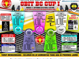 Brosur Lomba Burung Berkicau Obit BC Cup 1, Jambi, 11 September 2016