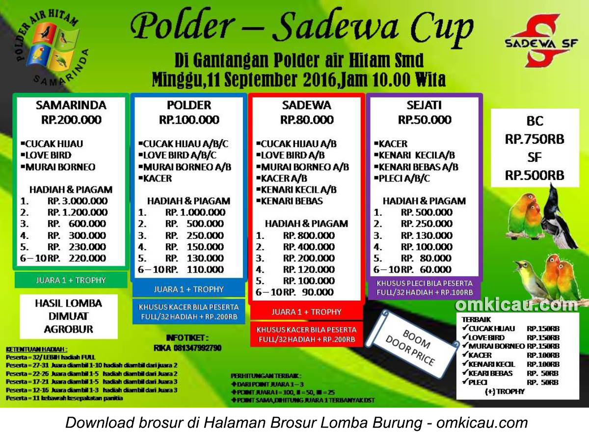 Brosur Lomba Burung Berkicau Polder-Sadewa Cup, Samarinda, 11 September 2016