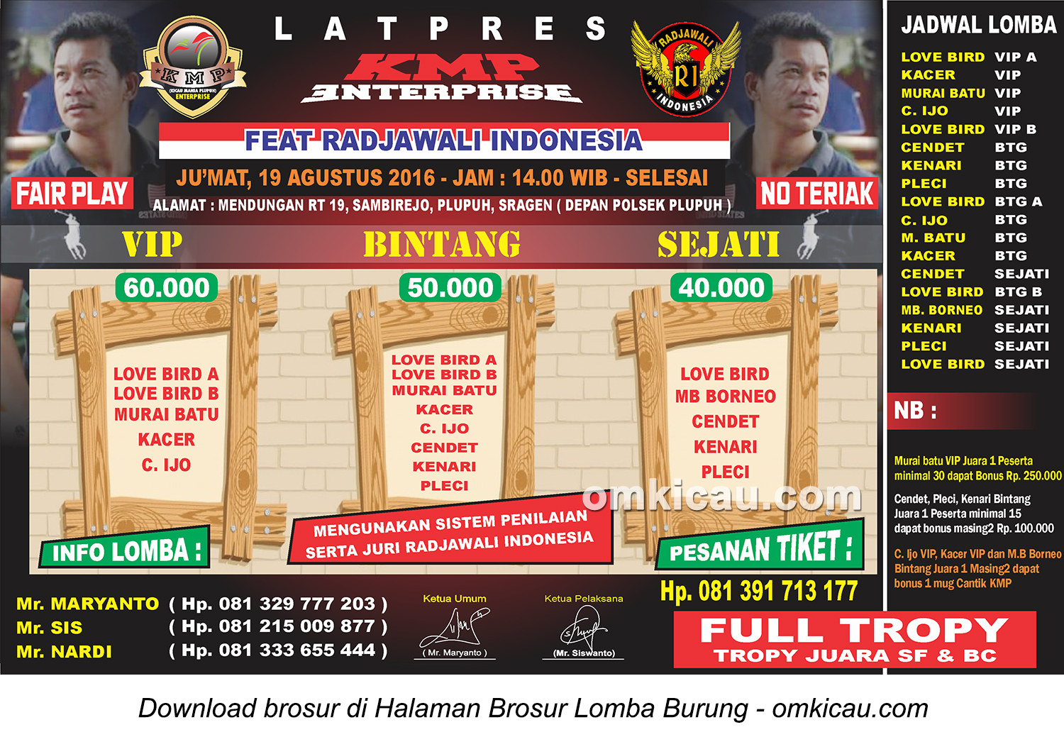 Brosur Revisi Latpres KMP Enterprise feat Radjawali Indonesia, Sragen, 19 Agustus 2016