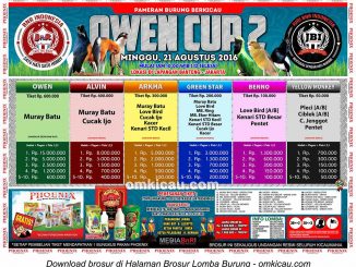 Brosur Revisi Lomba Burung Berkicau Owen Cup 2, Jakarta, 21 Agustus 2016