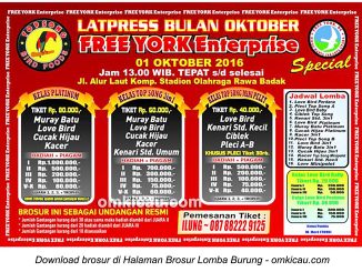 Brosur Latpres Burung Berkicau Free York Enterprise, Jakarta Utara, 1 Oktober 2016
