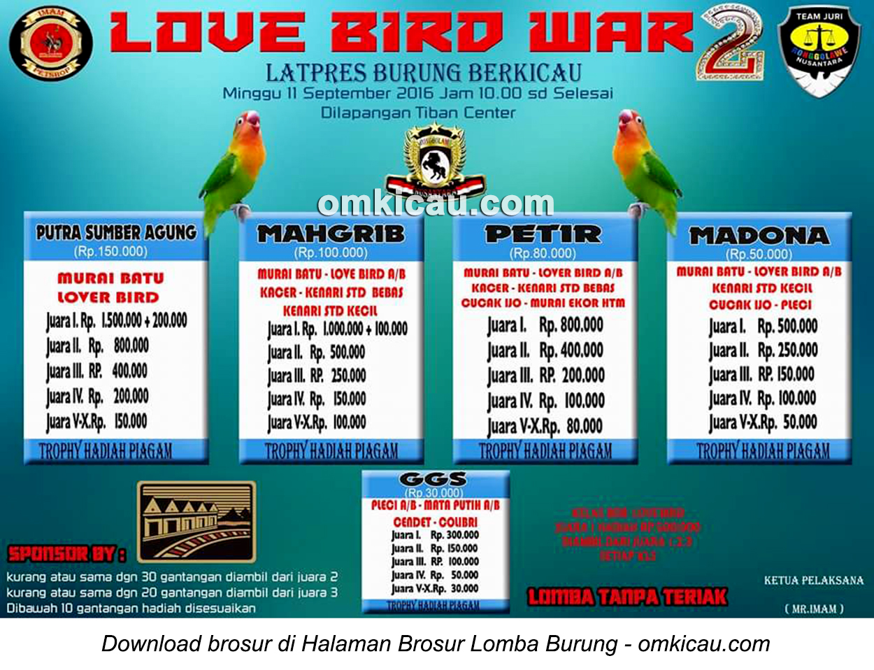 Brosur Latpres Burung Berkicau Love Bird War 2, Batam, 11 September 2016
