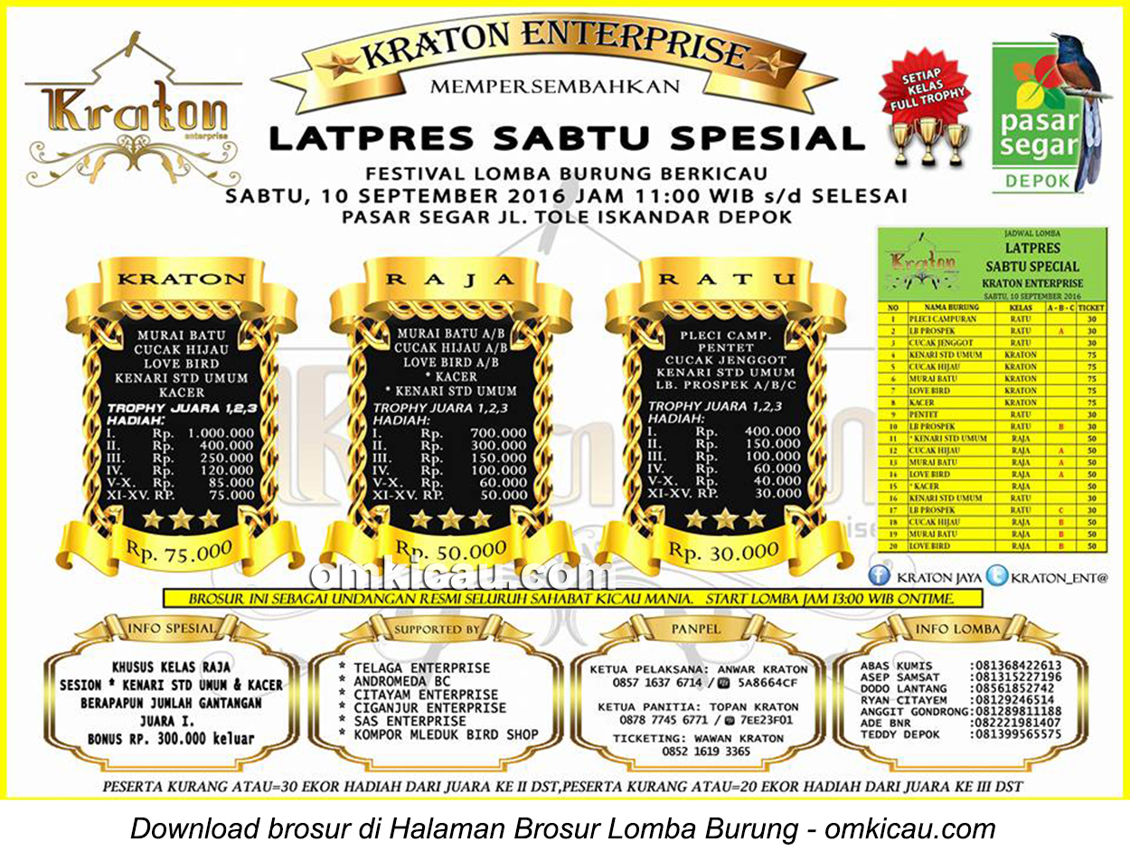 Brosur Latpres Sabtu Spesial Kraton Enterprise, Depok, 10 September 2016