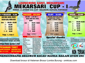 Brosur Lomba Burung Bekicau Mekarsari Cup I, Purwodadi, 16 Oktober 2016
