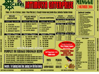 Brosur Lomba Burung Berkicau 1st Anniversary Jatimulya Enterprise, Bekasi, 2 Oktober 2016