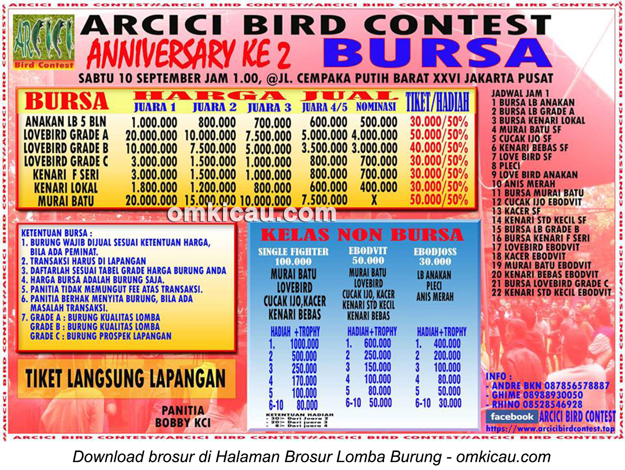 Brosur Lomba Burung Berkicau Arcici Bird Contest Bursa, Jakarta, 10 September 2016