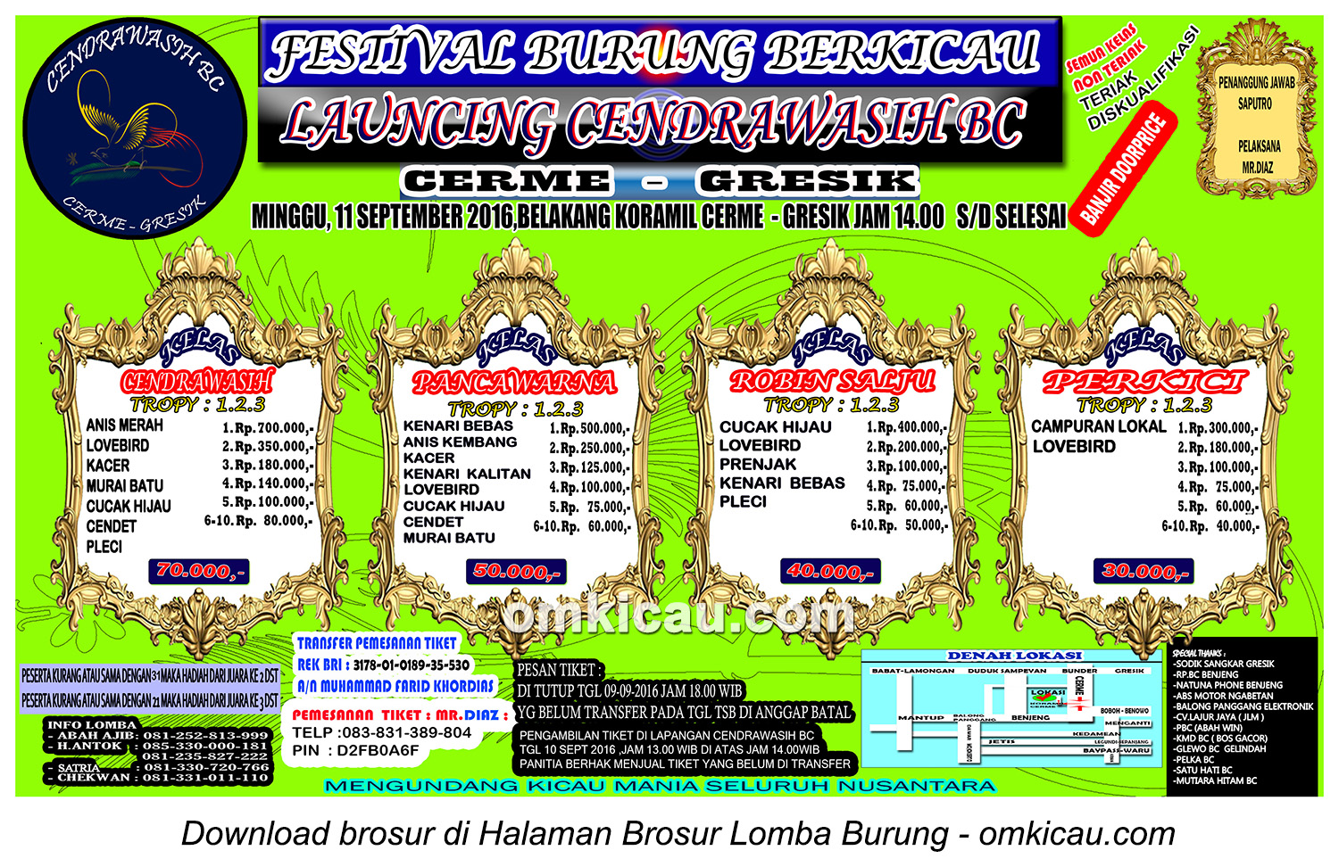 Brosur Lomba Burung Berkicau Launching Cendrawasih BC, Gresik, 11 September 2016