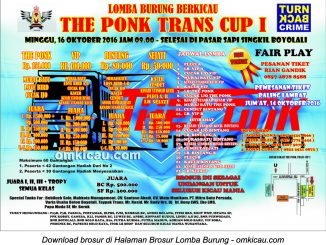 Brosur Lomba Burung Berkicau The Ponk Trans Cup I, Boyolali, 16 Oktober 2016