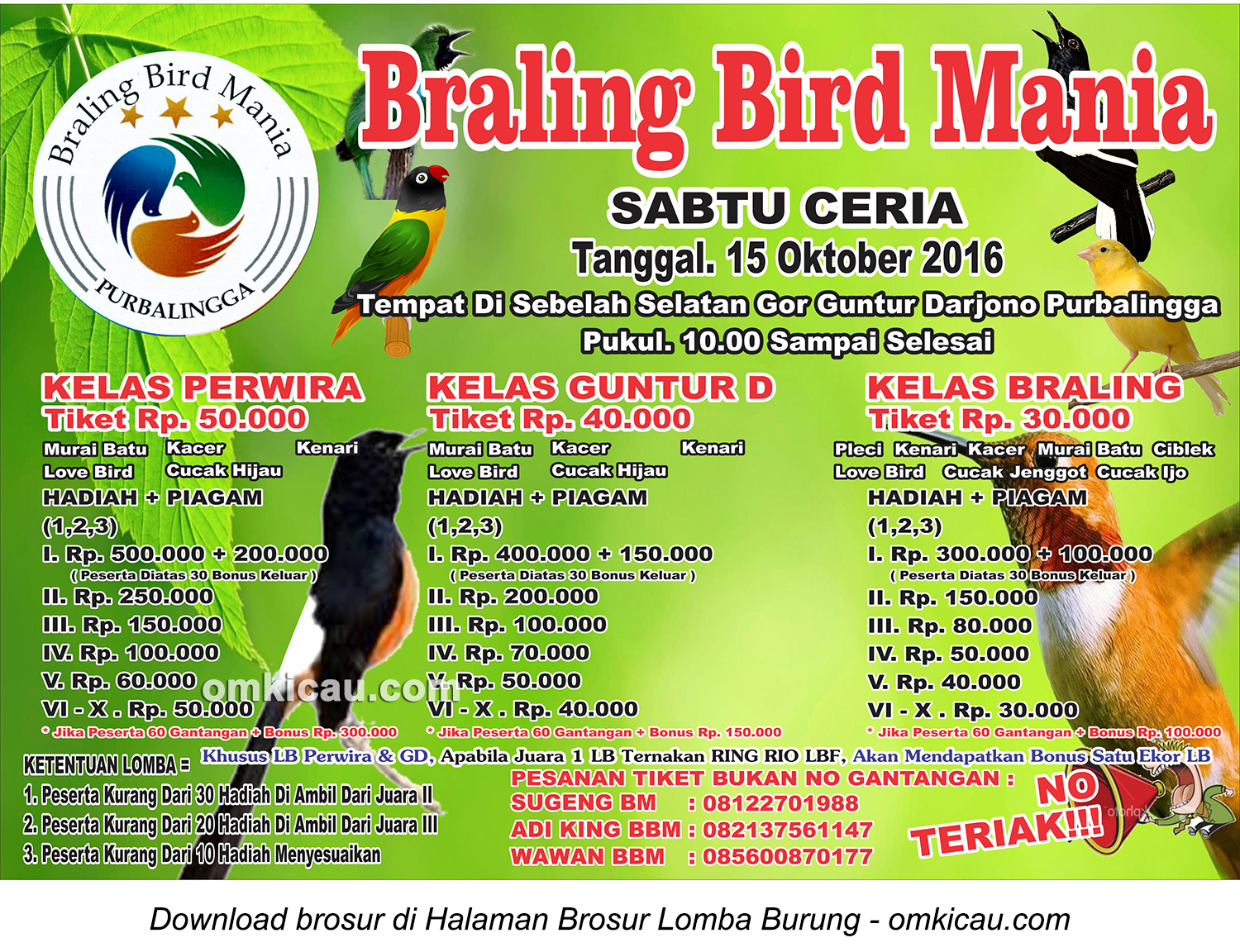 Brosur Latpres Sabtu Ceria Braling Bird Mania, Purbalingga, 15 Oktober 2016