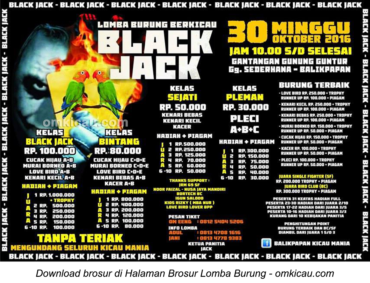 Brosur Lomba Burung Berkicau Black Jack, Balikpapan, 30 Oktober 2016