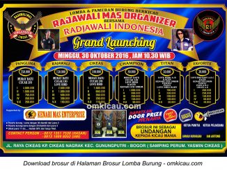 Brosur Lomba Burung Berkicau Grand Launching Rajawali Mas Organizer bersama Radjawali Indonesia, Bogor, 30 Oktober 2016