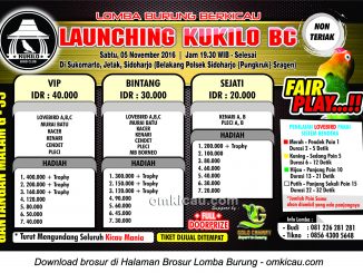 Brosur Lomba Burung Berkicau Launching Kukilo BC, Sragen, 5 November 2016