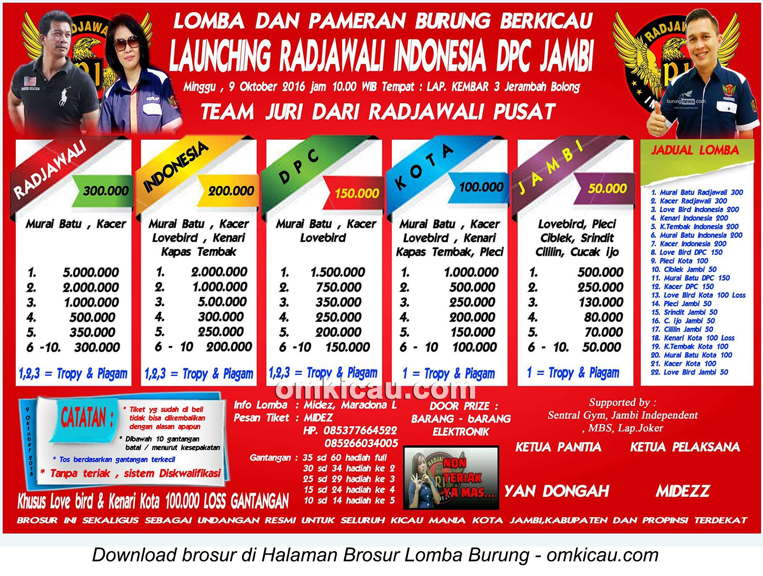 Brosur Lomba Burung Berkicau Launching Radjawali Indonesia DPC Jambi, 9 Oktober 2016
