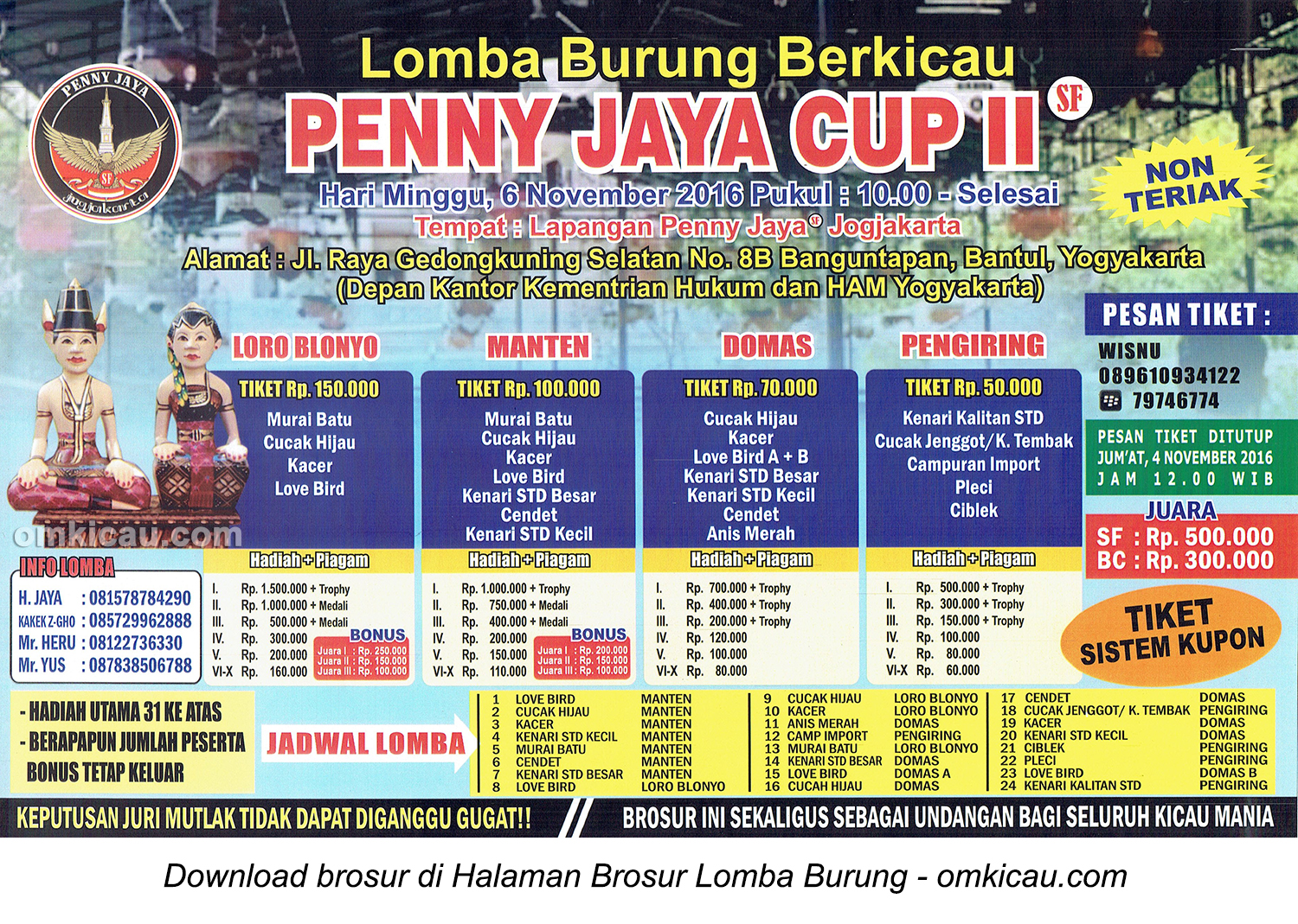Brosur Lomba Burung Berkicau Penny Jaya Cup II, Jogja, 6 November 2016