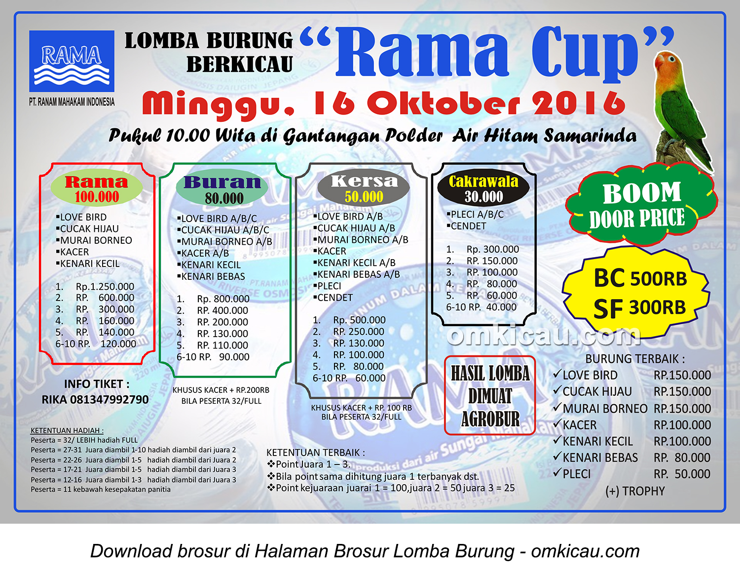 Brosur Lomba Burung Berkicau Rama Cup, Samarinda, 16 Oktober 2016