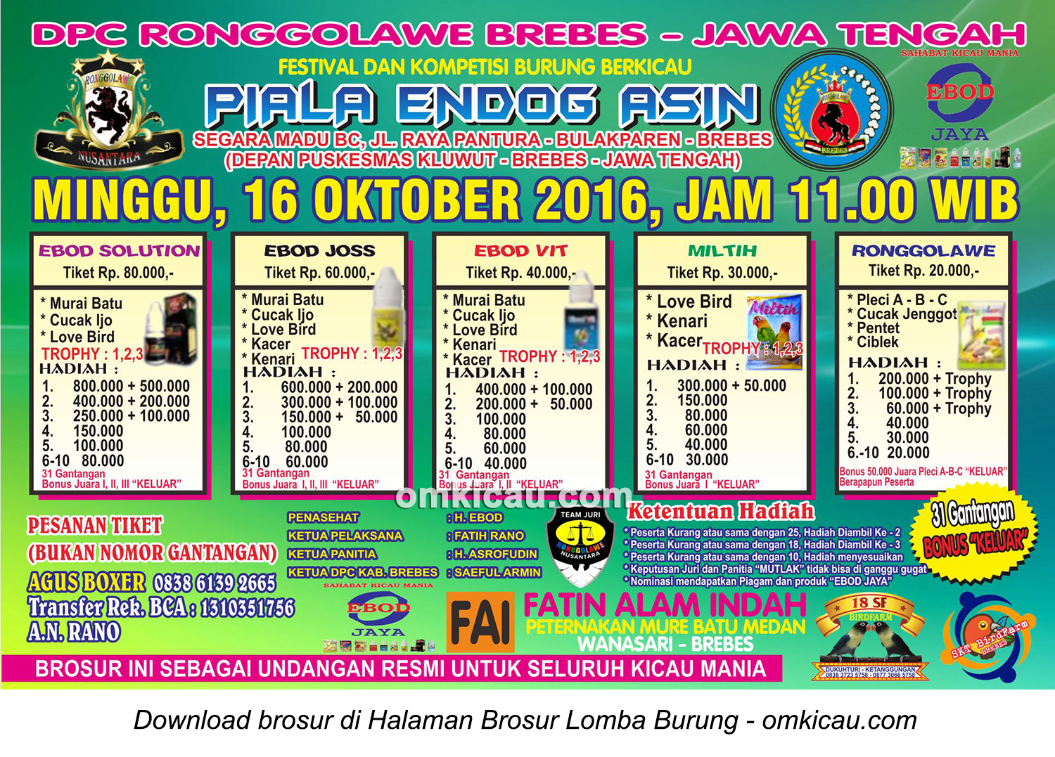 Brosur Revisi Lomba Burung Berkicau Piala Endog Asin, Brebes, 16 Oktober 2016