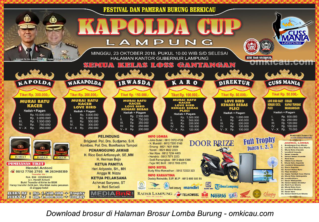Brosur Terbaru Lomba Burung Berkicau Kapolda Cup Lampung, Bandarlampung, 23 Oktober 2016