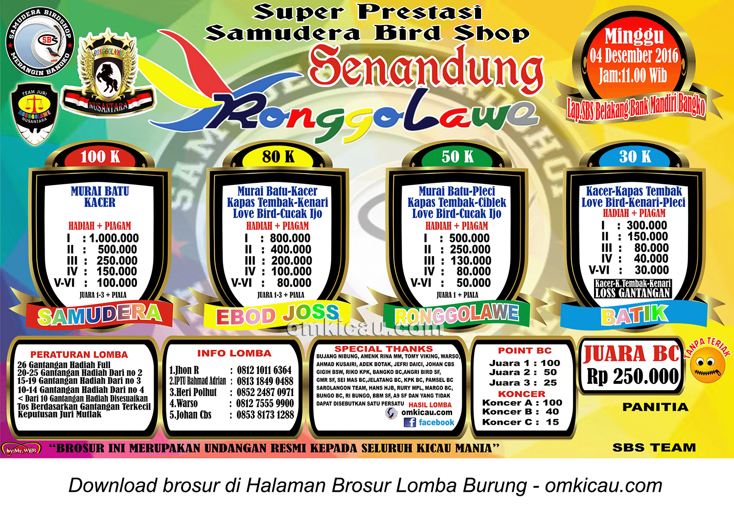 Brosur Super Prestasi Samudera Bird Shop Senandung Ronggolawe, Bangko, 4 Desember 2016