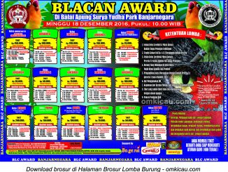 Brosur Lomba Burung Berkicau Blacan Award, Banjarnegara, 18 Desember 2016