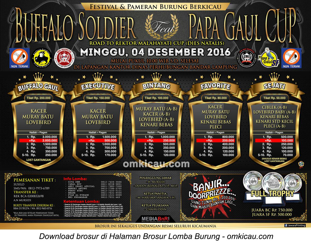 Brosur Lomba Burung Berkicau Buffalo Soldier ft Papa Gaul Cup, Bandar Lampung, 4 Desember 2016